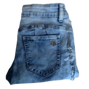 VIP Woman’s Distressed Acid Washed Jeans Denim Blue Jeans Frayed Design 9/10